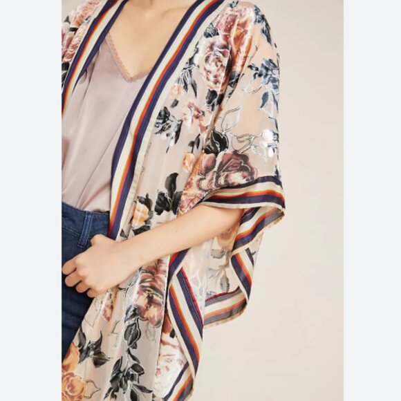 Anthropologie Aratta Phoebe Burnout Velvet Kimono Tan Multi One Size - Picture 2 of 7